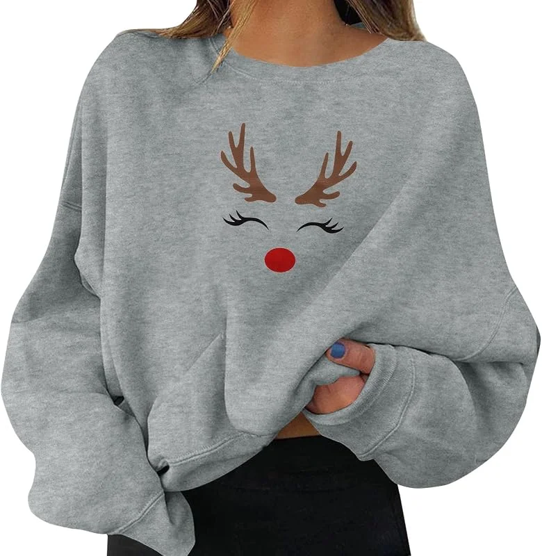 tacniseyw Suéter de Navidad para mujer, con estampado de árbol, suéteres divertidos de Navidad, tallas grandes, manga larga, cuello redondo, camisetas de invierno de gran tamaño, suéteres de Navidad — Ropa Navidad
