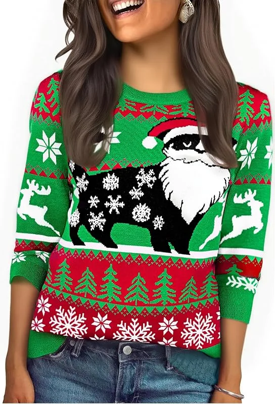 Visita la tienda de Litherday Litherday Jersey Navidad Mujer Invierno Suéter Navideño Original con Copos de Nieve y Árbol, Ropa Navidad Mujer Festiva y Cálida para Fiesta S-XXL