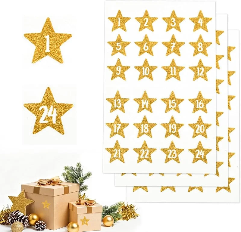 YUNHENTONG Calendario de Adviento Números Adhesivos, Pegatinas Números Navidad 1-24 — Envoltorio regalo