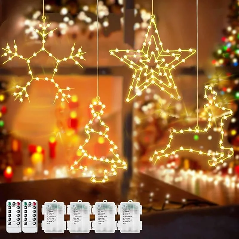 LXWINNER Estrella LED de Navidad, Luces Decorativas para Ventana Exterior, 8 Modos con Función de Memoria y Temporizador, Impermeable (Blanco Cálido) — Decoracion Navidad