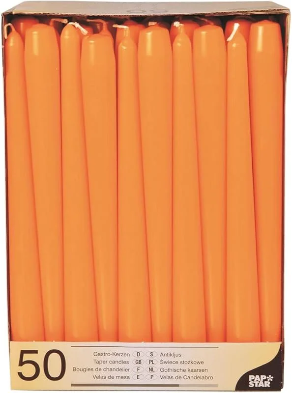 PAPSTAR 50 velas de candelabro de 2, 2 cm de diámetro, 25 cm, color naranja — Cena a la luz de velas
