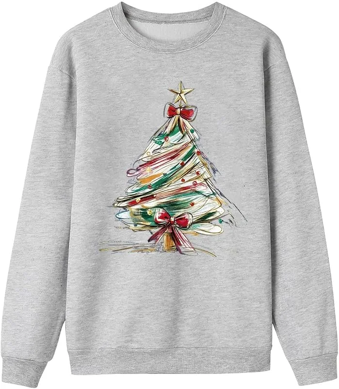 tacniseyw Sudadera de Navidad para mujer con estampado gráfico de Navidad, suéter de Navidad 2025, novedoso y divertido jersey de manga larga con cuello redondo para mujer, camiseta de Navidad — Ropa Navidad