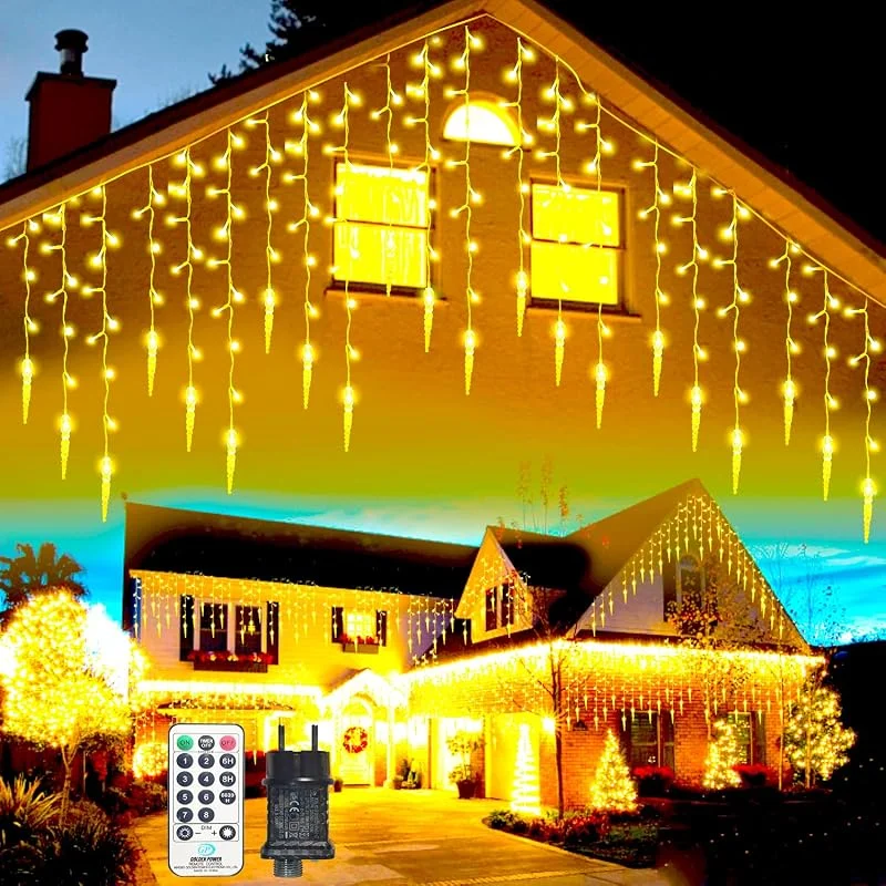 EASTERNSTAR Guirnalda de Luces de Interior, 10M 400LED Cortina de Luces, Cadena de Luces de Carámbano Impermeables con 8 Modos Control para Boda Fiesta Navidad, Blanco Cálido — Decoracion Navidad