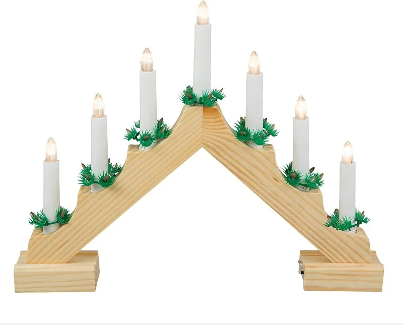 Visita la tienda de Idena Idena 8582092 - Candelabro de Adviento de madera de color natural con 7 luces LED de color blanco cálido para velas, funciona con pilas, aprox. 40 x 30 cm de tamaño, decoración para Navidad, Adviento — Luces Navidad