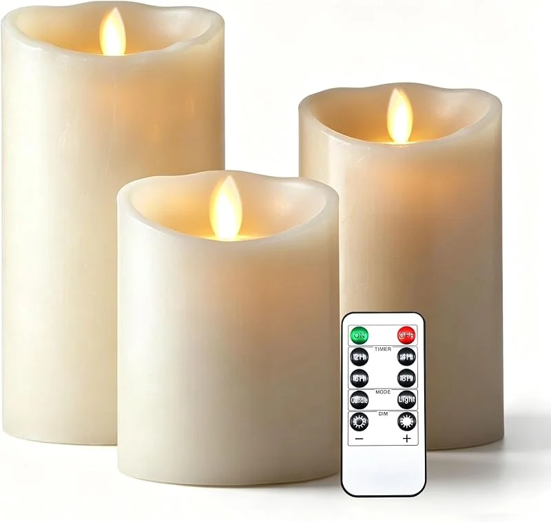 Visita la tienda de Da by Da by 3 Velas LED Marfil con Mecha Oscilante Móvil Realista, Luz Cálida, 1 Mando, Cera Natural, 3 Tamaños Surtidos, Reutilizables y Ecológicas para Decoración Hogar, Bodas y Eventos — Cena a la luz de velas