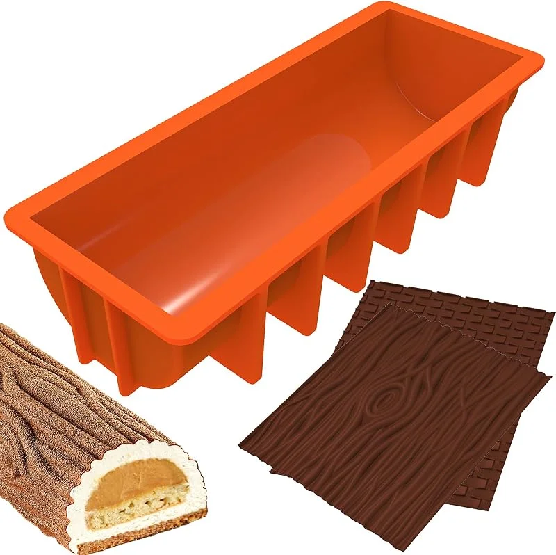 webake Yule Log Mould Silicone Christmas Cake Mould con 2 piezas de silicona Mats Buche de Noel Mould, 32 x 13.2 x 7.5 cm — Hogar y cocina