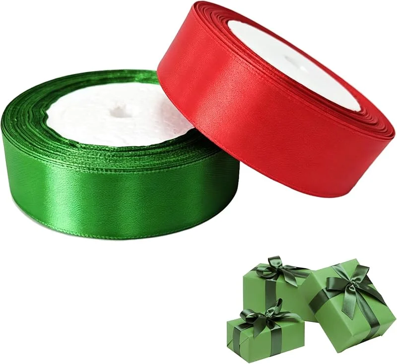 Veruydita de 2 cintas de satén doble cara, 25 mm de ancho, colores verde y bordeaux, perfectos para embalaje de regalos, decoraciones de Navidad, árboles de Navidad, tarjetas de felicitaciones, decoraciones de — Envoltorio regalo