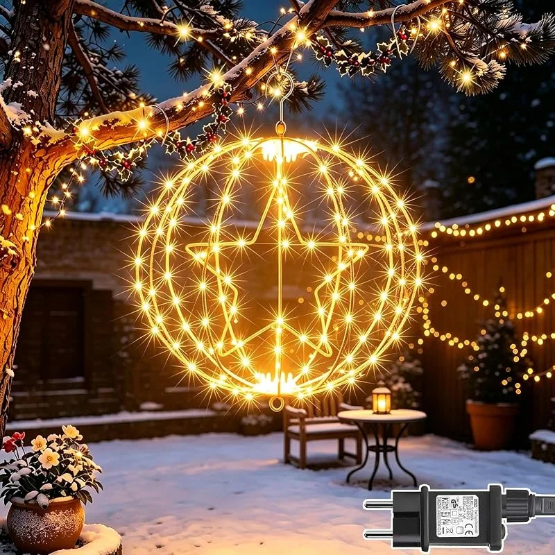 Visita la tienda de Joycome Joycome 30CM 200 LED Estrella Bola de Luces Navidad Exterior con Enchufe — Decoracion Navidad