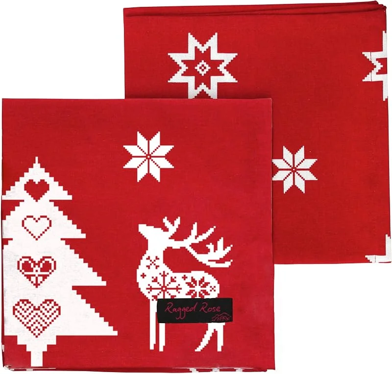 Ragged Rose Servilletas de Algodón Navidad (4 Unidades), Color Rojo y Blanco - 40 x 40 cm — Hogar y cocina