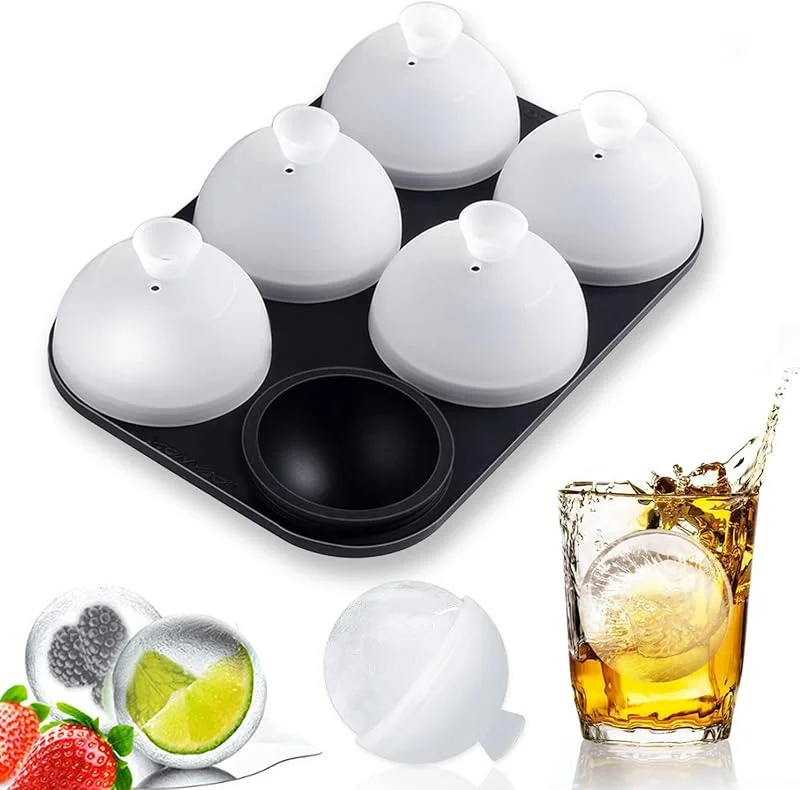 Visita la tienda de HONYAO HONYAO Cubitera de Hielo Silicona con Tapa, 6 Bolas de 5 cm Sin BPA — Vino y mesa festiva