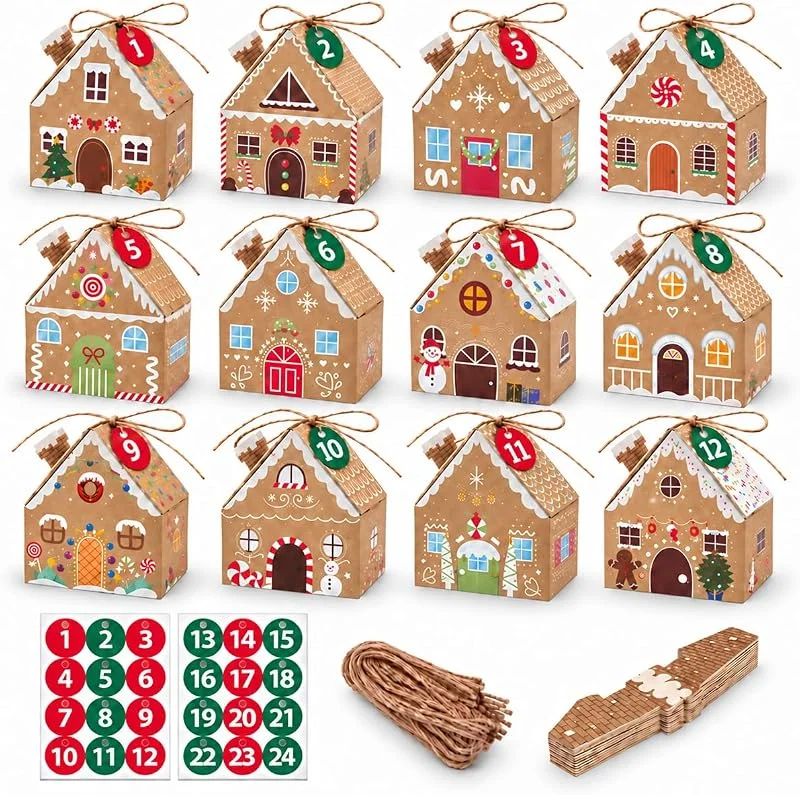 EcoJozon Calendario de Adviento para rellenar, 24 casitas de Navidad — Adviento y mesa