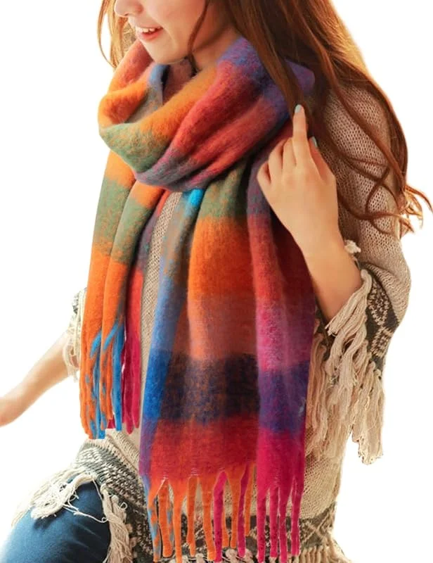 Visita la tienda de CMTOP CMTOP Bufanda Mujer Invierno Caliente Mantas Cozy Chal a cuadros de colores Grande Larga Tartán Enrejado — Ropa Navidad