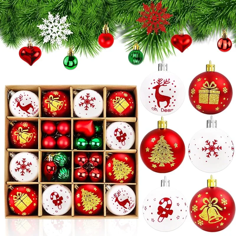 Zabatoco 46 Piezas Bolas Arbol de Navidad, Ø 3-6cm Inastillable Bolas de Natal, Rojas & Blanco & Verde Bolas Navidad Decoración para Interior y Exterior — Decoracion Navidad