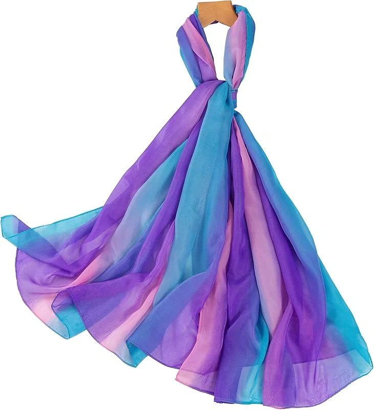 Nuofengkudu Mujer Rainbow Fulares Largo Chales de Gasa Suave Delgado Bufandas Bodas Fiesta — Ropa Navidad