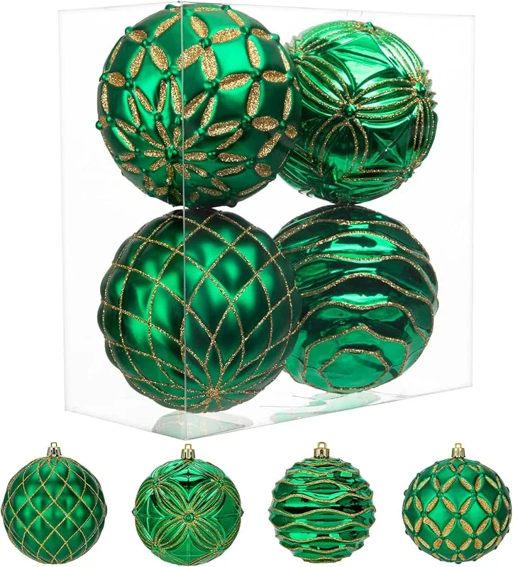 Visita la tienda de Oairse Ø10cm Juego de 4 bolas de Navidad colgantes Adornos para el árbol de Navidad Grandes bolas de Navidad de plástico Decoración para árbol de Navidad Set de bolas para árbol de Navidad, verde — Decoracion Navidad