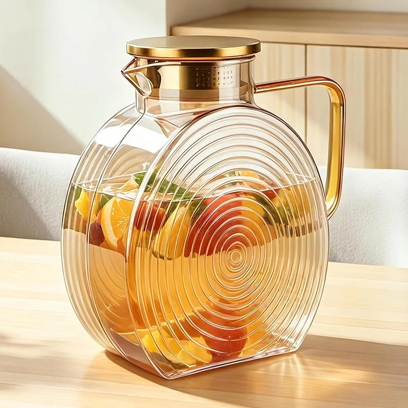 XRXYMQ Jarra de agua de 2, 5 L de vidrio borosilicato con tapa de acero — Vino y mesa festiva
