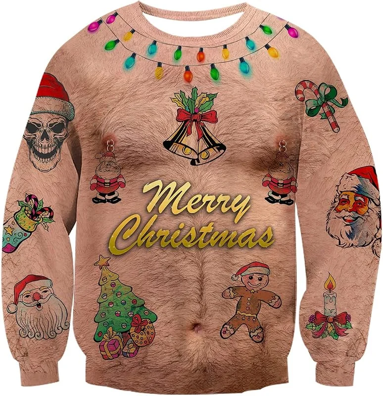 Rave on Friday Unisexo Navidad Sudaderas 3D Impresión Ugly Christmas Sweater Hombre Tops Sweatshirt S-XXL — Ropa Navidad