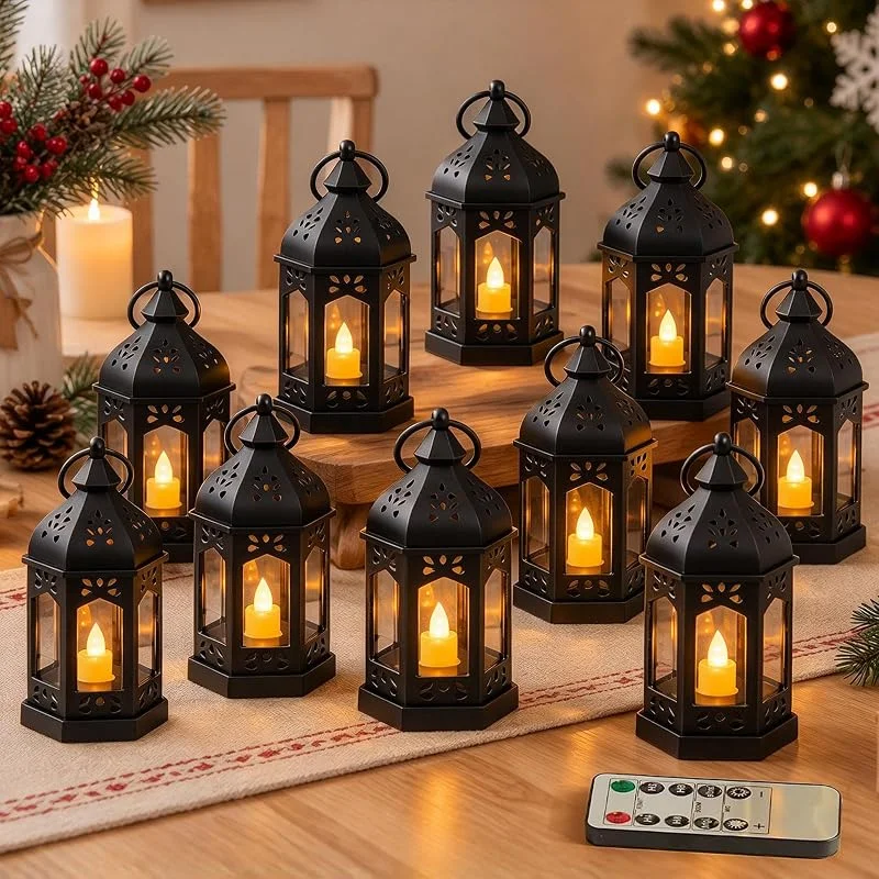 Fouvin Juego de 10 farolillos LED decorativos orientales de Ramadán, mini farolillos vintage con mando a distancia, temporizador 2, 4, 6, 8H, para decoración de mesa de boda, Ramadán, Navidad, balcón exterior — Adviento y mesa