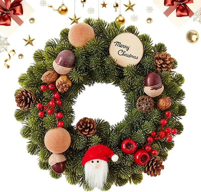 Jvjggag Corona de puerta de Navidad de 11.81 pulgadas con letrero de bayas de pino — Decoracion Navidad