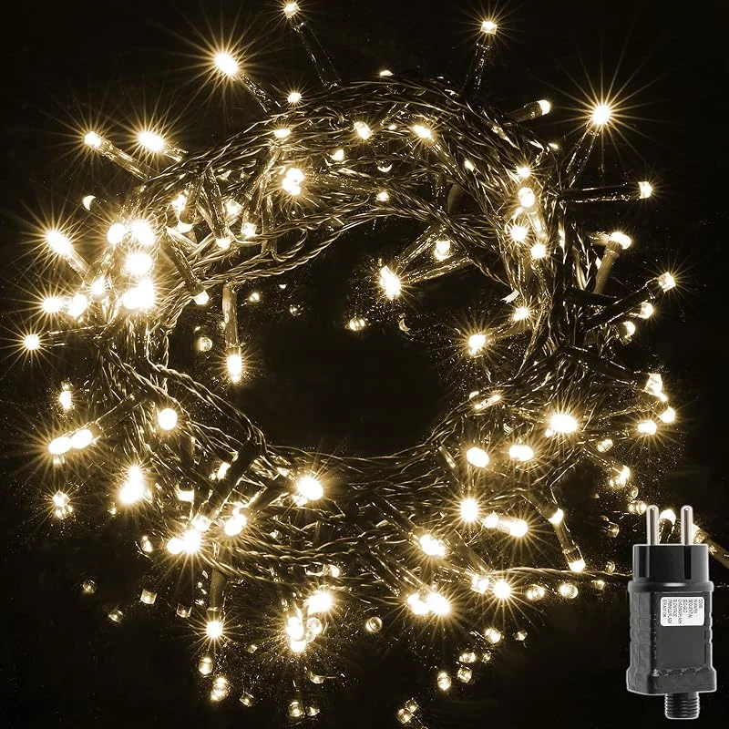 Visita la tienda de H HANSEL HOME H HANSEL HOME Guirnalda Luces Led de Navidad Luces de Árbol de Navidad Uso Interior, Exterior IP44 Impermeable Cable Verde (Luz Cálida, 140 Leds 7M) — Luces Navidad