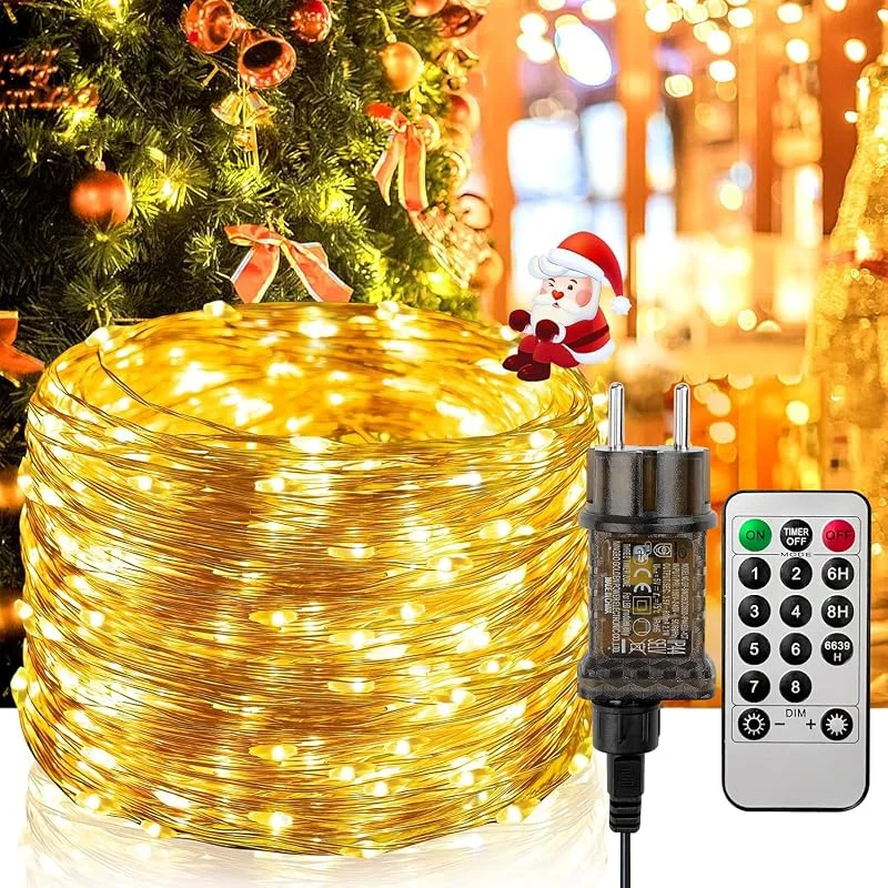 Hoteril Guirnalda Luces 20M 200 LEDs, Cadena de Luces 8 Modes y Luz ajustable — Luces Navidad