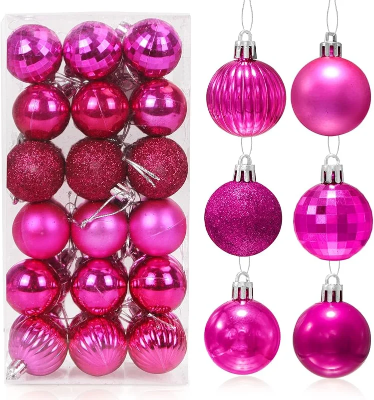 Sprinlot Bolas de Navidad Rosa Roja 36 Piezas, Árbol de 4 cm, Adornos Plástico, Regalos Colgantes, Decoración para Fiesta y Festival — Decoracion Navidad
