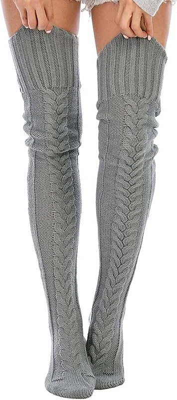 PPGGOPP Calcetines Altos Hasta el Muslo, Calcetines Largos Hasta la Rodilla Mujer, Calcetines Hasta la Rodilla de Algodón, Cable Cálido de Punto de Lana Calcetines Medias Mujer para OtoñoE Invierno — Ropa Navidad