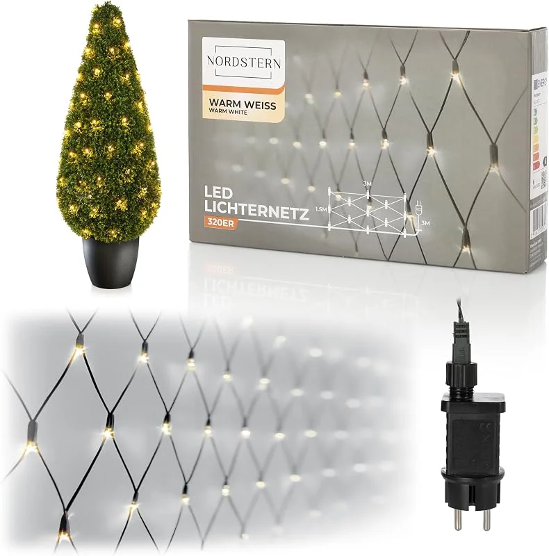 Nordstern Guirnalda de luces LED, 3 x 1, 5 m, luz blanca cálida, 320 LED, para interior y exterior, cadena de luces para árbol de boj, iluminación navideña o cielo estrellado — Decoracion Navidad