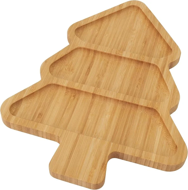 Visita la tienda de TJ POP Pequeña Bandeja navideña de bambú en Forma de árbol de Navidad 30x22x1, 5cm con 3 Compartimentos – Bandeja de Servir para Aperitivos, Galletas y decoración Festiva — Hogar y cocina