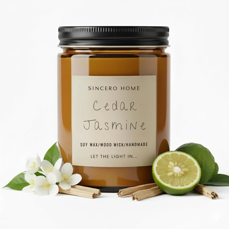 SINCERO HOME Vela de Hombre Lujosa Hecha a Mano con Mecha de Madera – Vela de Cedro del Himalaya y Jazmín – Regalos Originales para Hombres Navidad, Cumpleaños — Cena a la luz de velas