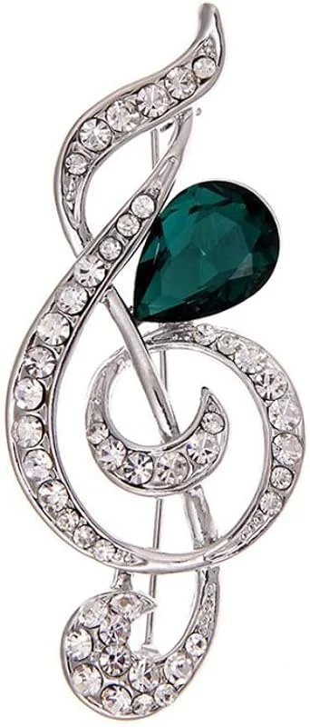 Belons Broche Belons de Moda Con Forma de Nota Musical y Llave de Piso Con Diamantes de Imitación y Cristal Verde Para Mujer, Aleación, Pedrería — Ropa Navidad