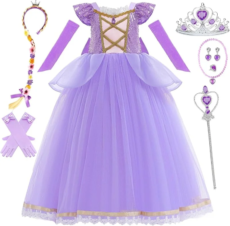 Visita la tienda de Snyemio Rapunzel Disfraz Princesa Niña Vestido Morado con Accesorios Traje Halloween Navidad Carnaval — Ropa Navidad