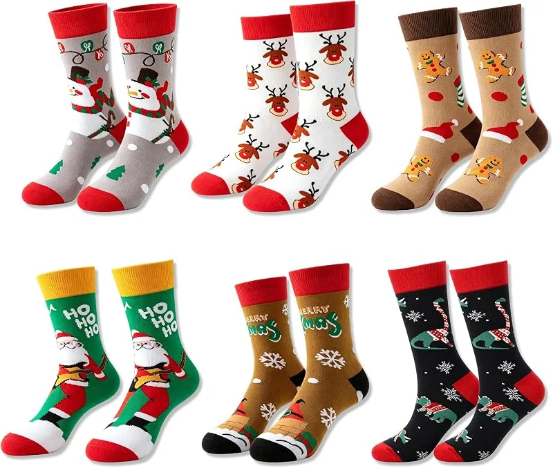 Pushiibee Set de 6 Pares de Calcetines de Navidad, Diseños Unisex con Calcetines Navideños, Divertido Calcetín Navideño de Algodón para Regalos y Fiestas de Invierno — Decoracion Navidad