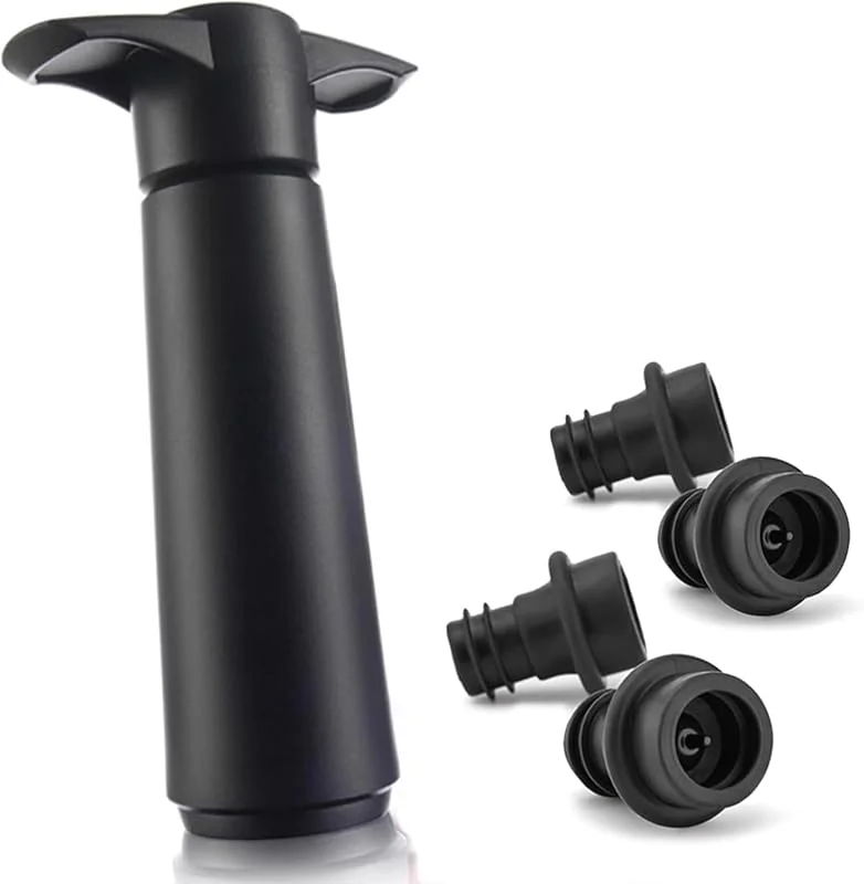 ElevaPulse Juego de tapones para botellas de vino, reutilizables, con 4 tapones de vacío, bomba de vino al vacío que mantiene el vino fresco (negro) — Vino y mesa festiva