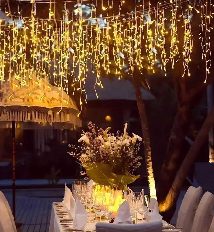 Visita la tienda de Quntis Quntis Cortina de Luz 144 Leds 4M, Luces Navidad con Enchufe, Temporizador, 8 Modos Impermeable Cascada Luces para Exterior Interior Jardín Balcon Fiesta, Blanco Cálido — Decoracion Navidad