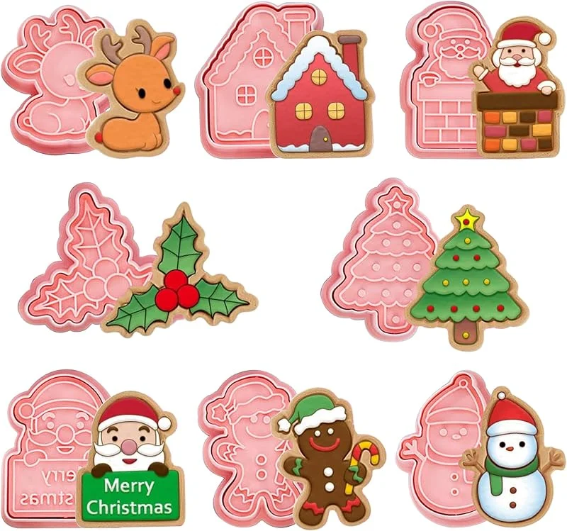 YeahBoom 8 Piezas Moldes Galletas Navidad, Cortadores de galletas de Navidad 3D, Juego de moldes para galletas de Navidad, Moldes Navidad Galletas Plástico para cookie fondant decoración de pasteles — Hogar y cocina
