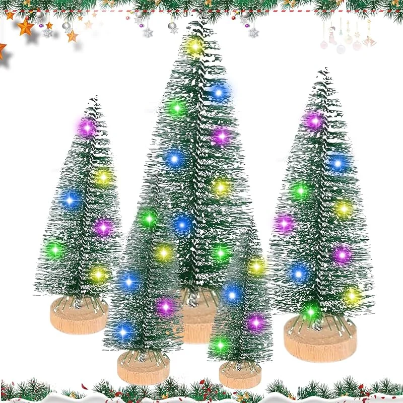 Seasboes Mini Árbol de Navidad, 5 Piezas Árbol de Navidad Artificial, Decoración de Árbol de Navidad Pequeño de Mesa, LED Árbol de Pino Artificial Nieve Fiesta de Navidad Artesanía para Decoración de Mesa — Adviento y mesa