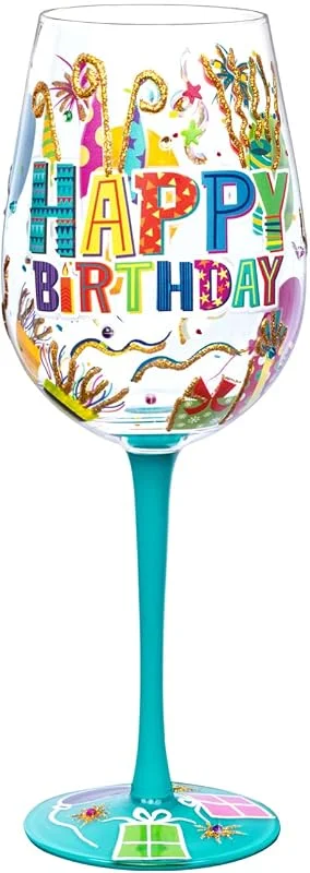 Visita la tienda de NymphFable NymphFable Copa de Vino Pintada a Mano Feliz Cumpleaños Uno Copa de Vino Tinto 15oz Regalo para Familia o Amigo — Vino y mesa festiva