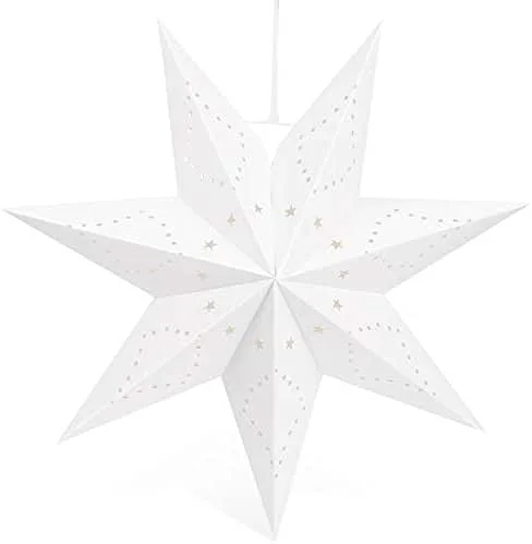 Wishstar Linternas Papel Estrella Navidad, Estrella Diámetro 45 cm Plegables Ahuecan Colgantes Linternas para Decorativas de Fiesta de Navidad Habitaciones, Cumpleaños y Bodas (Punto Blanco 1pcs) — Decoracion Navidad
