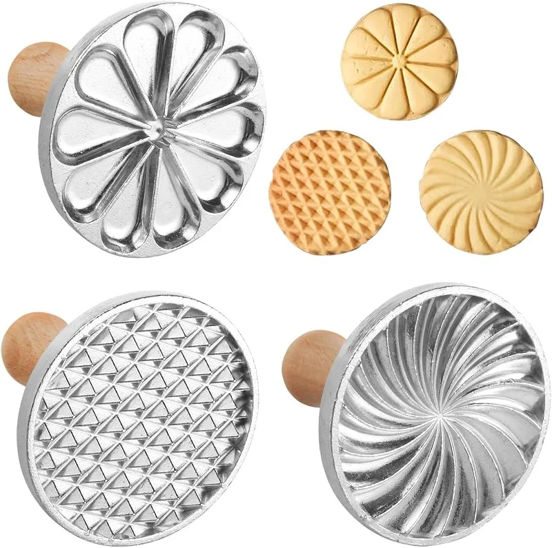 PandaHug 3 sellos de galletas, sello cortador de galletas, molde de prensa de galletas personalizado de Navidad de 3 pulgadas, molde cortador de galletas con mango de madera, suministros de decoración de — Hogar y cocina
