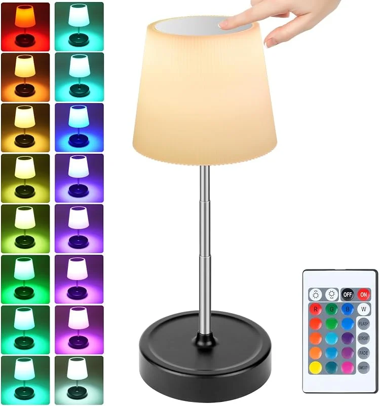 HOTUT Lámpara de mesa inalámbrica recargable, regulable LED, 16 colores RGB, regulador táctil, portátil para interiores y exteriores, restaurante, dormitorio, bar — Cena a la luz de velas
