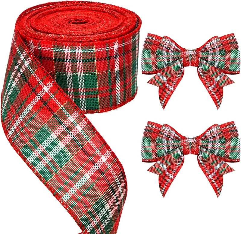 Visita la tienda de jijAcraft jijAcraft Cinta de arpillera a cuadros de 10 m, cinta de yute de Navidad a cuadros de 6 cm de ancho, rojo y verde, cinta de regalo navideña, para manualidades, embalaje de regalo, arcos, decoración de — Envoltorio regalo