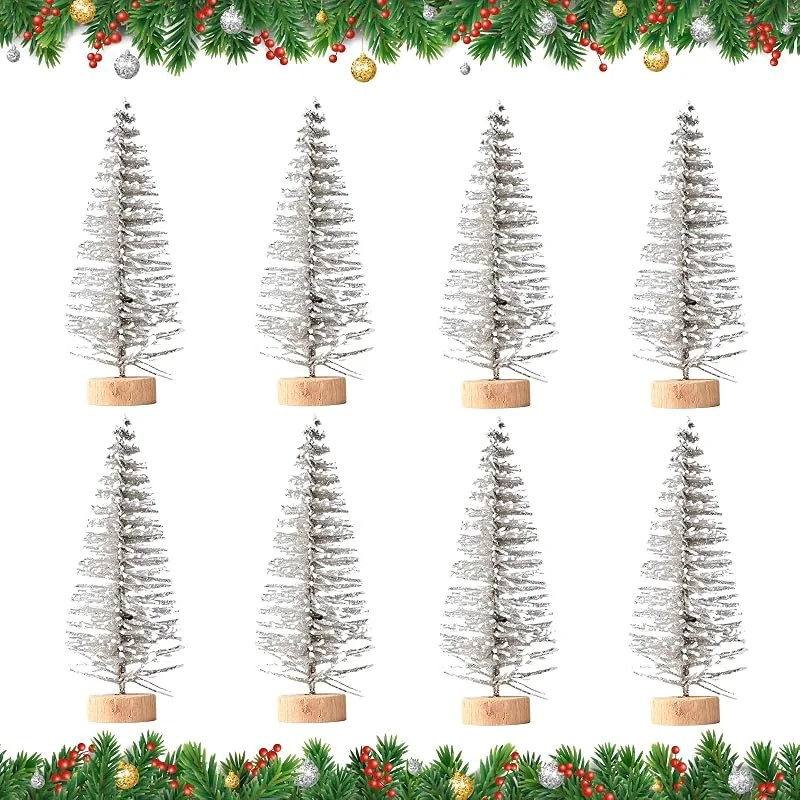 SEMINISMAR Mini Árbol de Navidad, 8Piezas árbol de Navidad pequeño, Mini árbol de Navidad Pequeño Artificial en Miniatura Nevado Pino, para Decoración de Navidad Mesa Micro Paisaj, Plata — Adviento y mesa