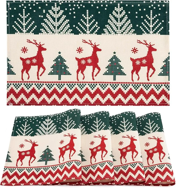 AFXXE Manteles Individuales Navidad Juego de 4, Estilo Pixel, Lavable Salvamanteles, 30x45cm Individuales Mesa, Apto para Decoración de Mesa Y Navideña — Hogar y cocina