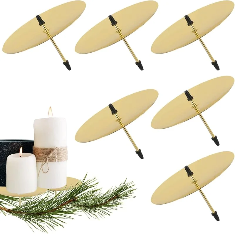 Pwsap Portavelas Juego de 6 Oro, Candelero para Corona de Adviento Navidad Diámetro 8cm, Plato de Vela con Espina Soporte para Velas de Metal para Mesa Fiesta de Vacaciones Corona Adviento para Coronas — Adviento y mesa