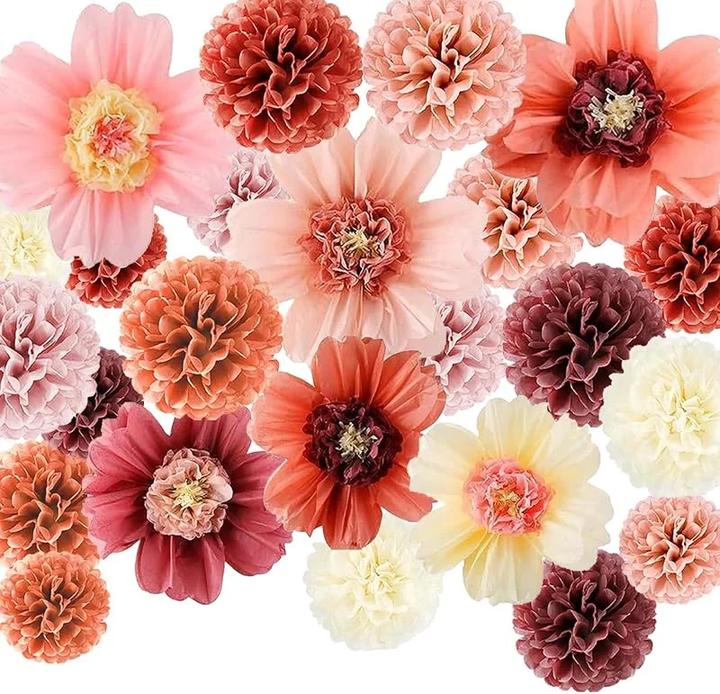 TREABEAR 24 piezas Papel de seda para niña decoración de flores, papel crepon, pompones boda decoración de papel de seda color rosa — Envoltorio regalo
