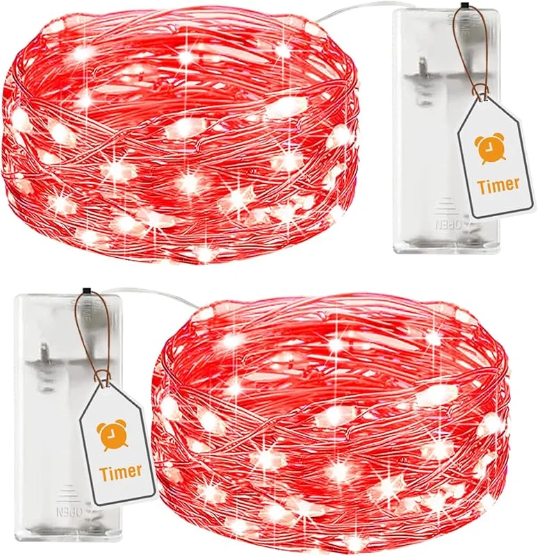 Visita la tienda de btfarm btfarm 2 Paquete Guirnalda Luces Pilas con Temporizador, 2M 20 LED Guirnalda Luces Interior, Alambre Cobre Impermeable Luces de Cadena, Decoración de Habitacion Navidad Exterior Jardin-Rojo — Luces Navidad
