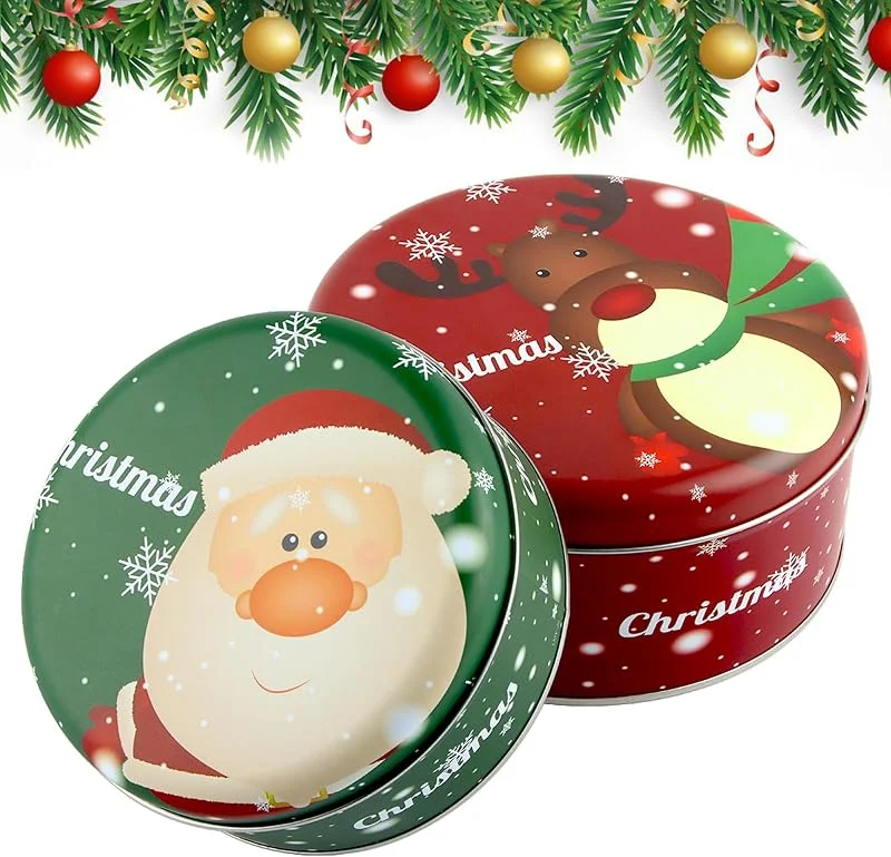 Taozoey Bote Galletas Navidad, 2 Caja Galletas, Latas de Navidad de Metal para Galletas, Cajas de Dulces de Navidad, Contenedores de Almacenamiento de Dulces con Tapas, Lata de Galletas — Envoltorio regalo