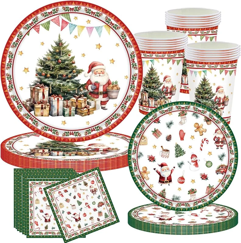 CANCJ Juego de vajilla de Navidad para 10 personas, 50 piezas, juego de mesa con platos de papel, vasos y servilletas, decoración de mesa de Navidad para celebraciones familiares y fiestas de invierno — Adviento y mesa