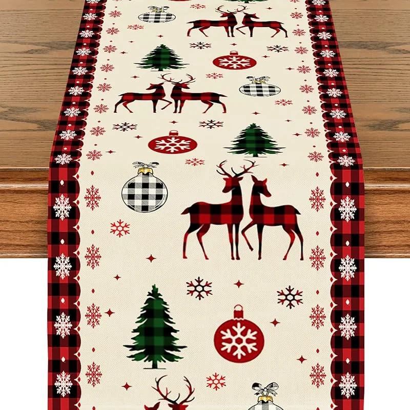BSITSSS Camino de mesa de Navidad, lavable, para Navidad, 33 x 180 cm, camino de mesa, muñeco de nieve, decoración de mesa (alce) — Hogar y cocina